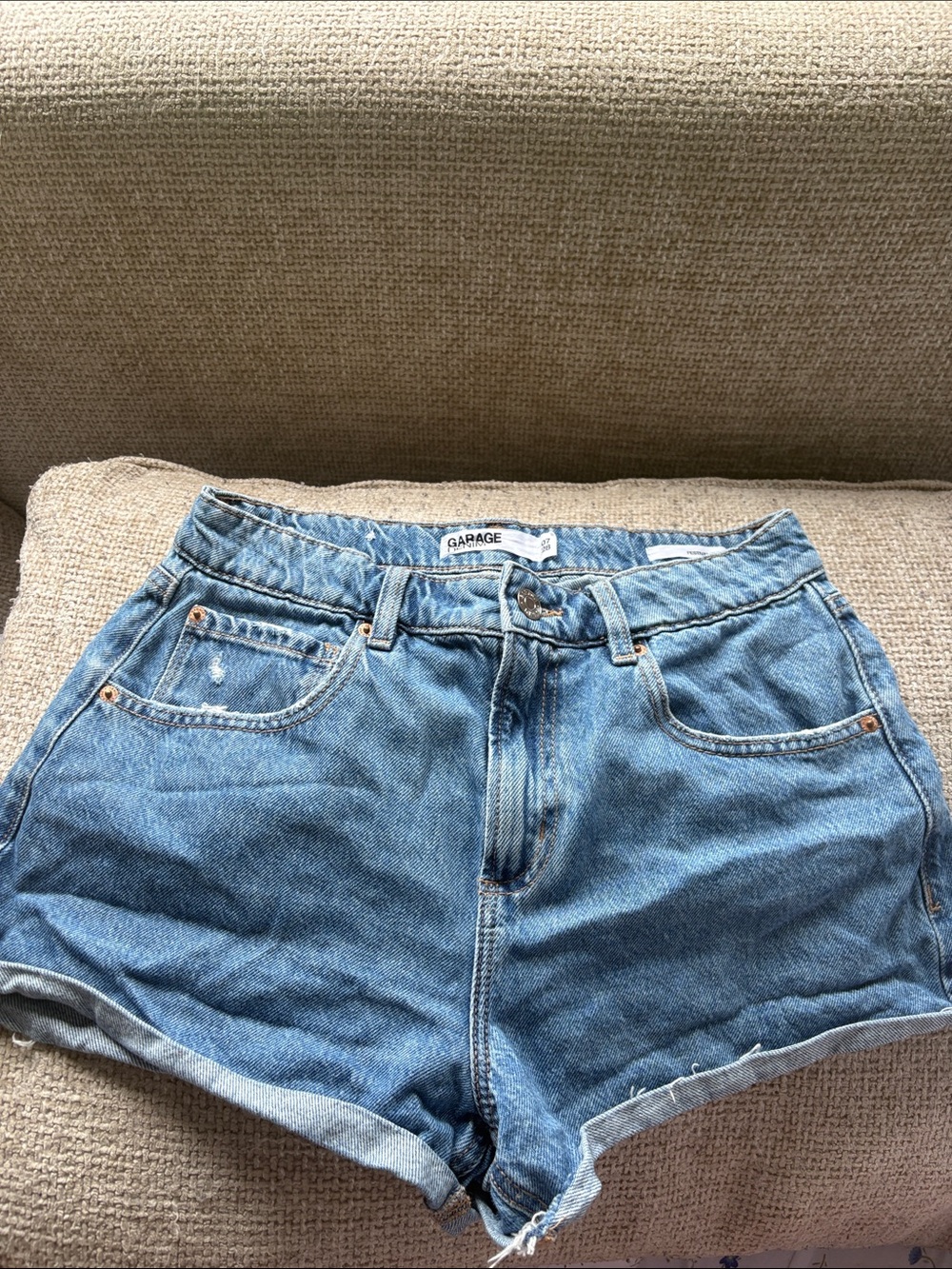Garage Light Blue High-Rise Denim Shorts
